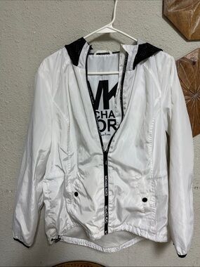 Michael Kors White Hooded Windbreaker with Black Trim